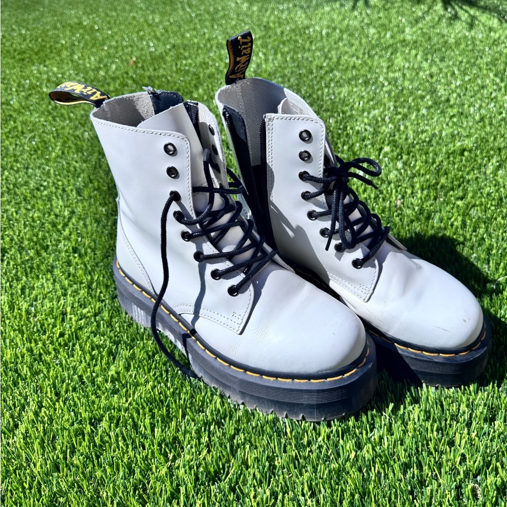 Dr. Martens White and Black Combat Boots with Chunky Sole